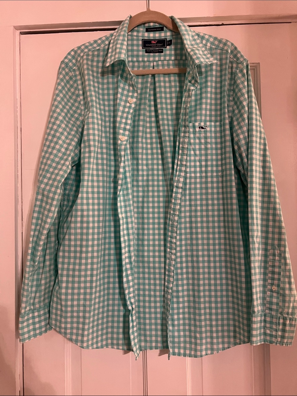 Vineyard Vines Mint and White Gingham Button-Down Shirt